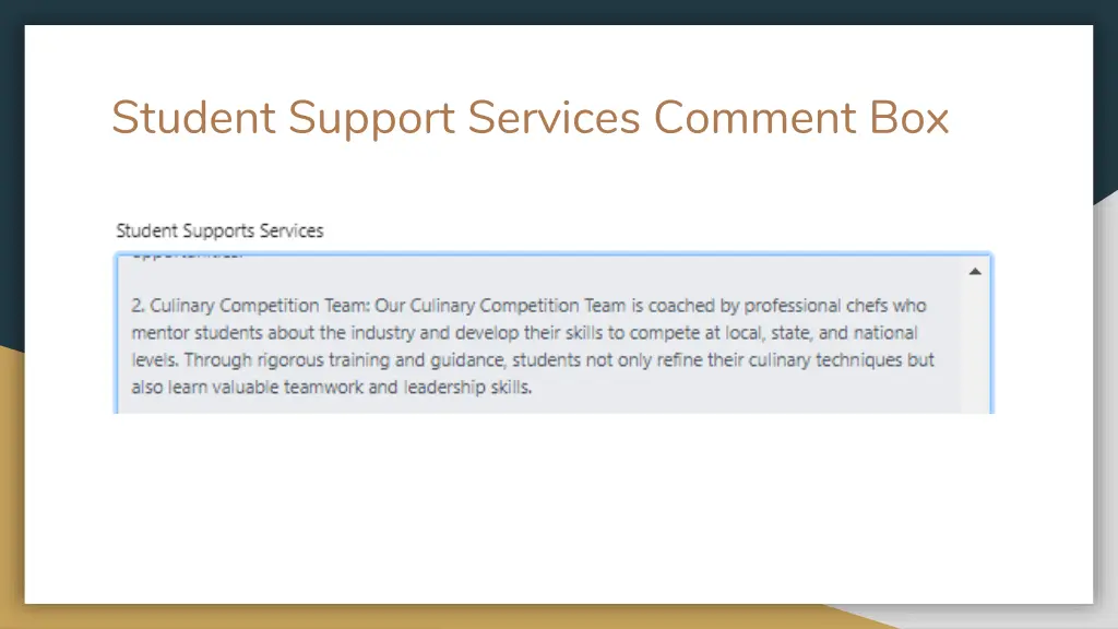 student support services comment box