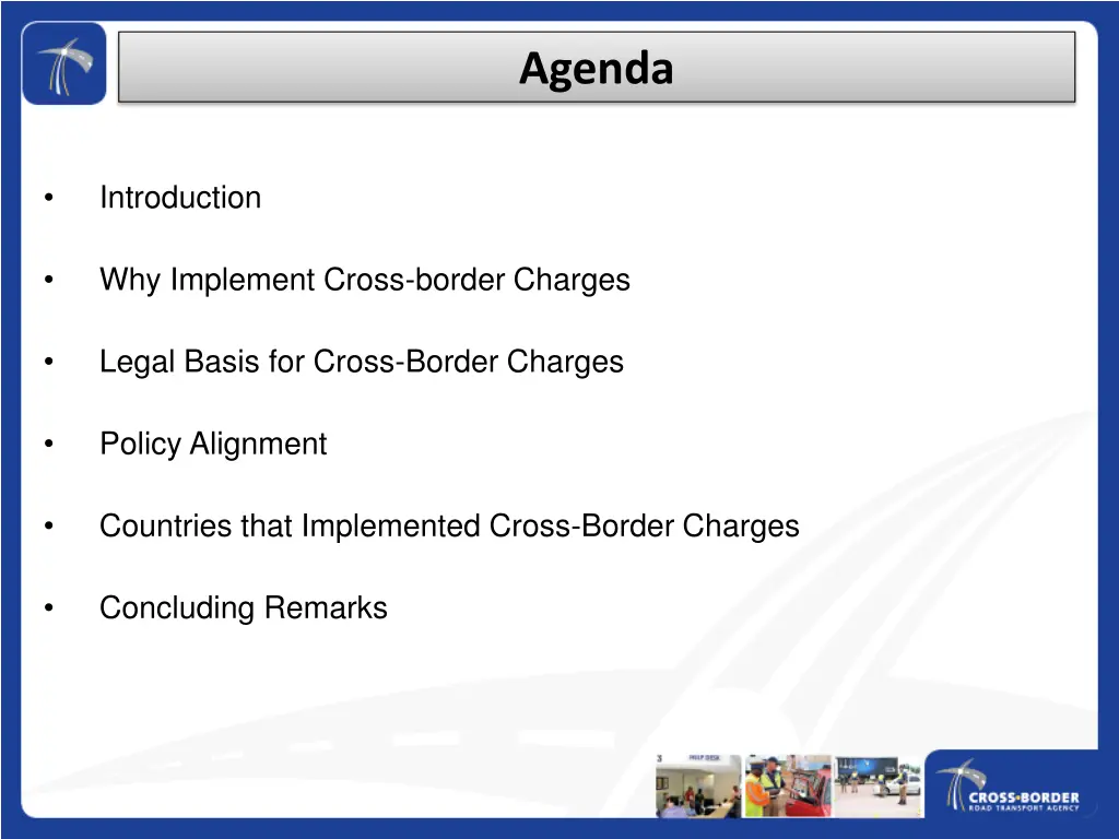 outline of the presentation agenda