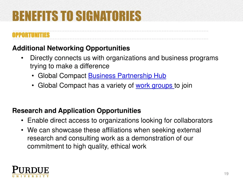benefits to signatories