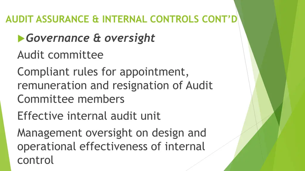audit assurance internal controls cont d