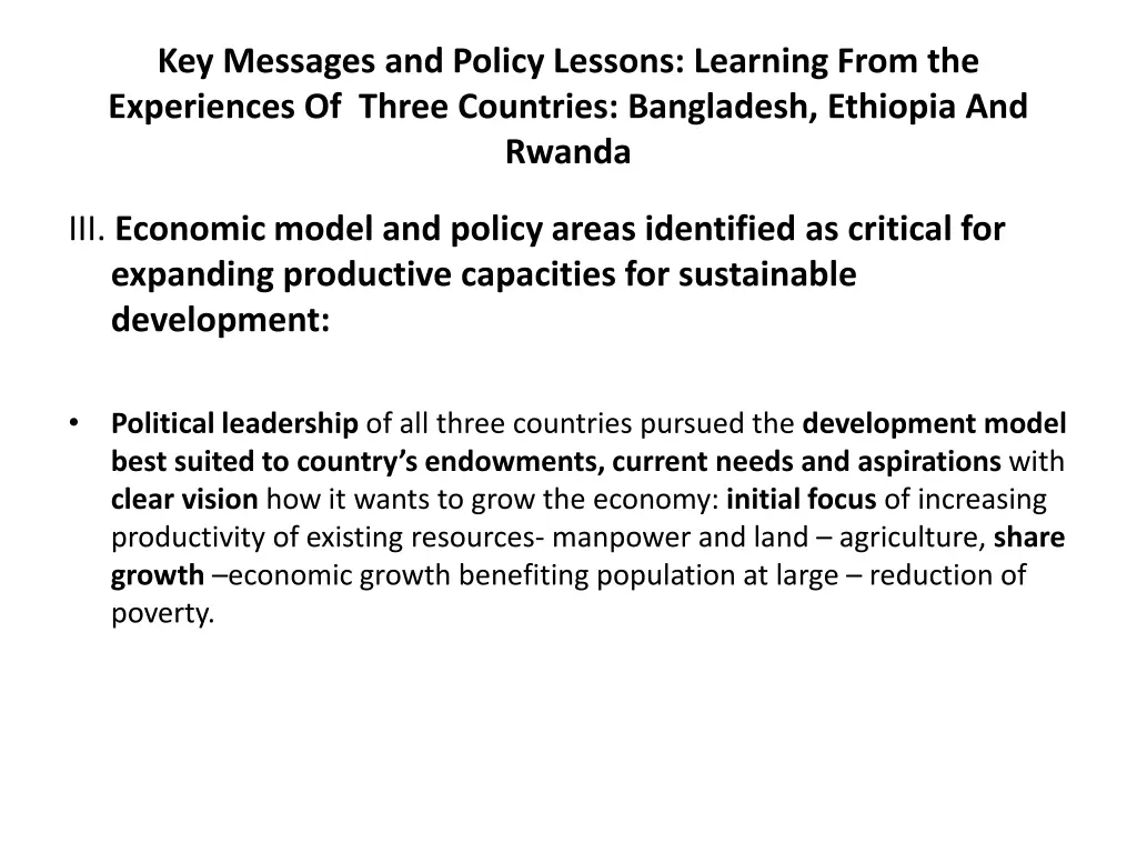key messages and policy lessons learning from 3
