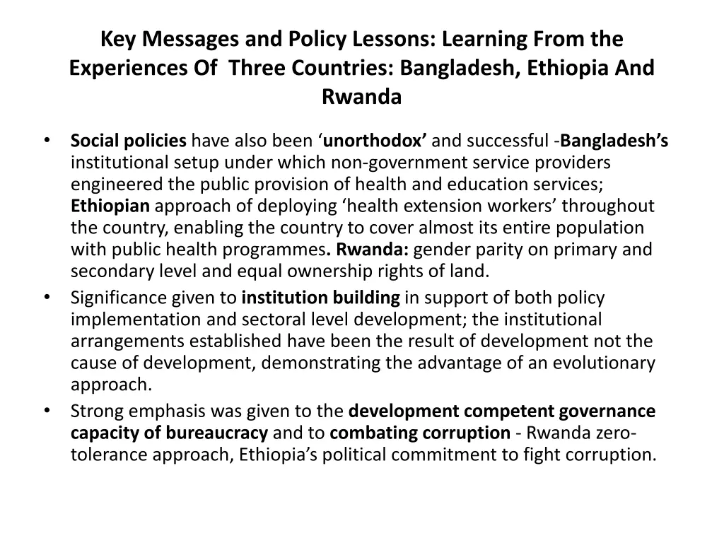 key messages and policy lessons learning from 5