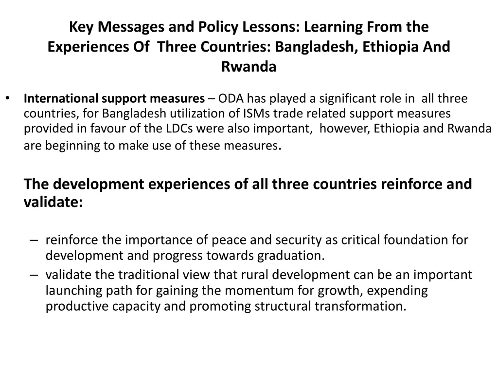 key messages and policy lessons learning from 6