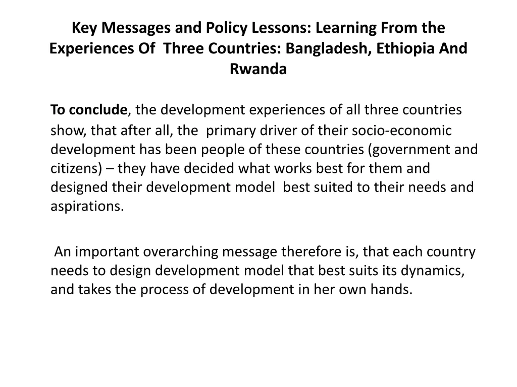 key messages and policy lessons learning from 8