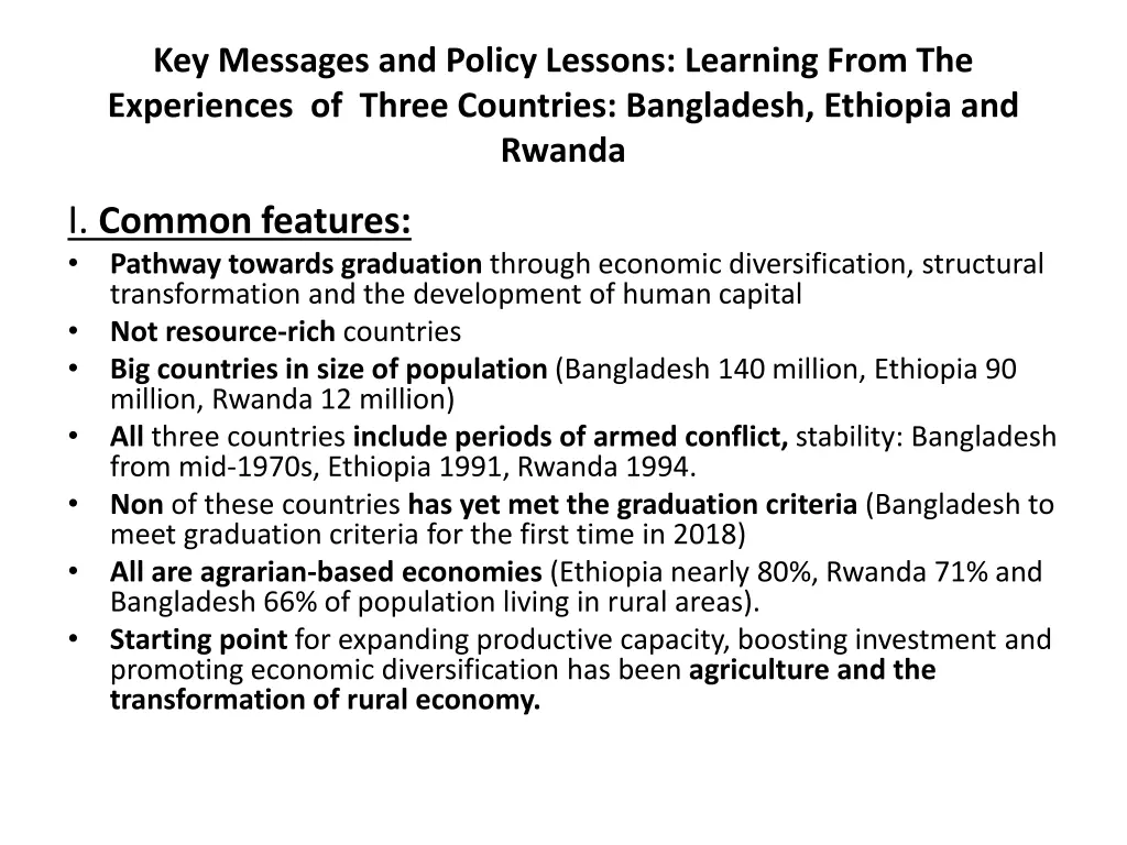 key messages and policy lessons learning from