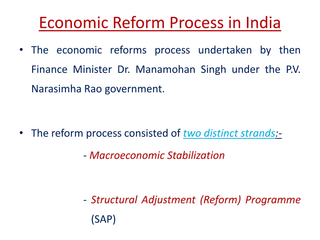economic reform process in india