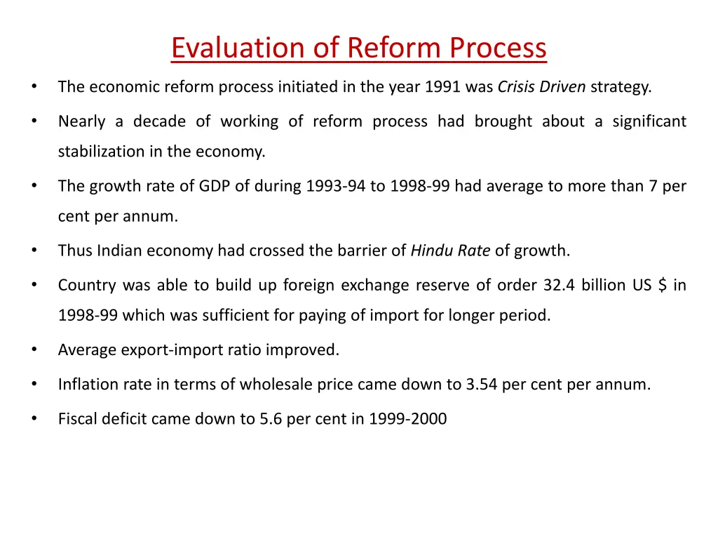 evaluation of reform process