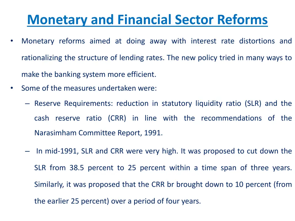 monetary and financial sector reforms