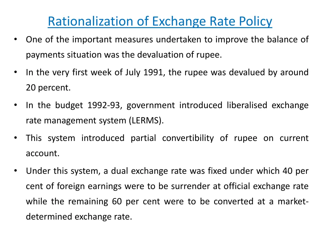 rationalization of exchange rate policy