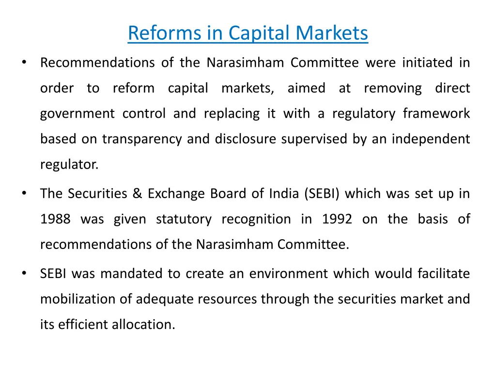 reforms in capital markets
