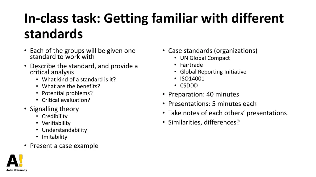 in class task getting familiar with different