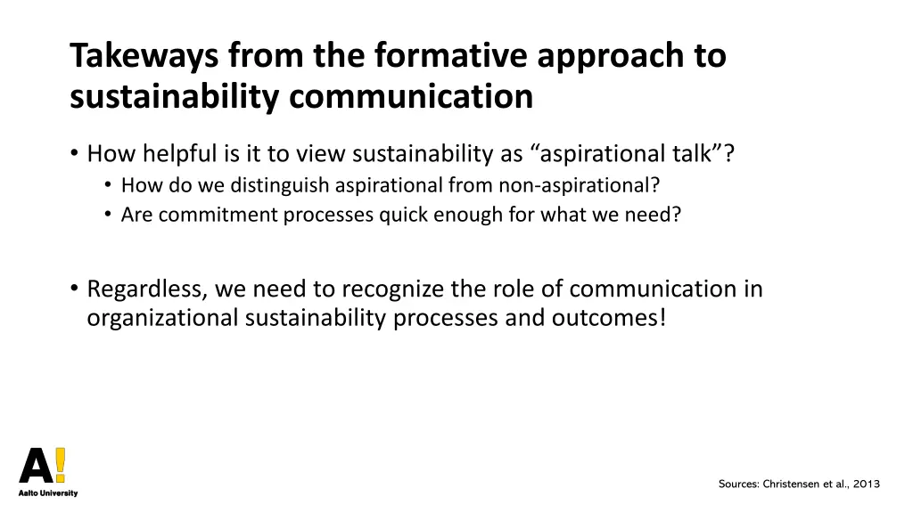 takeways from the formative approach