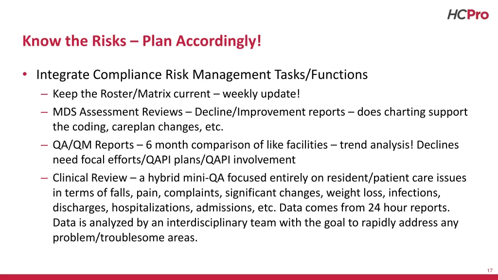 know the risks plan accordingly