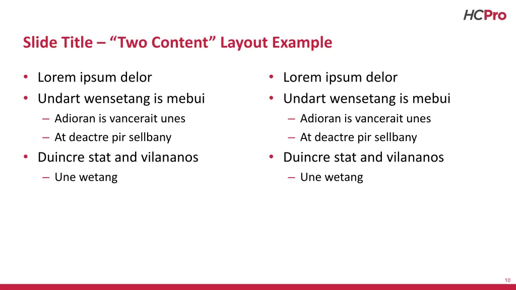 slide title two content layout example