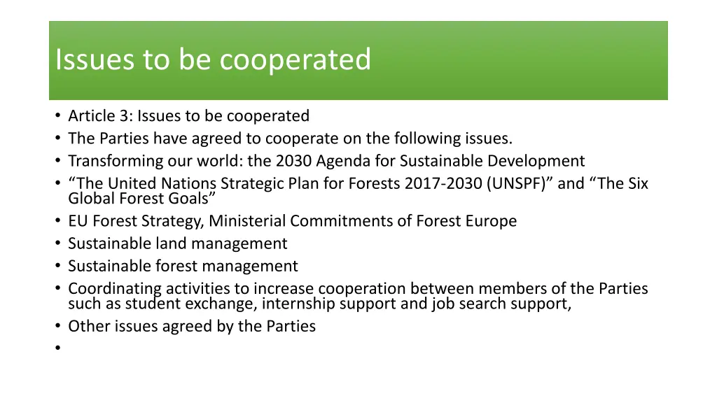 issues to be cooperated