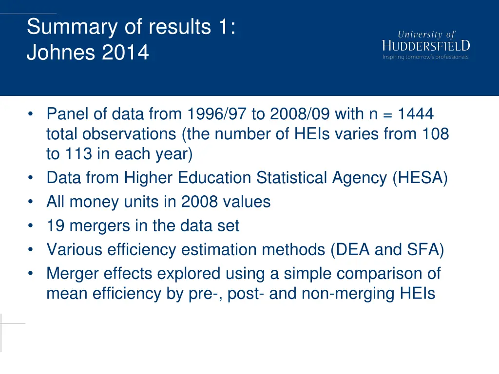 summary of results 1 johnes 2014