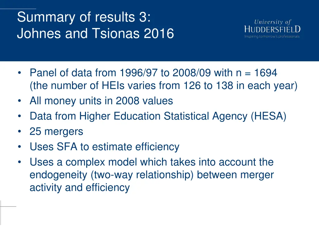 summary of results 3 johnes and tsionas 2016