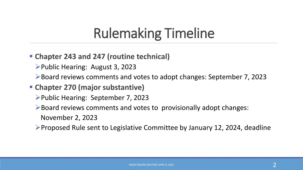 rulemaking timeline rulemaking timeline