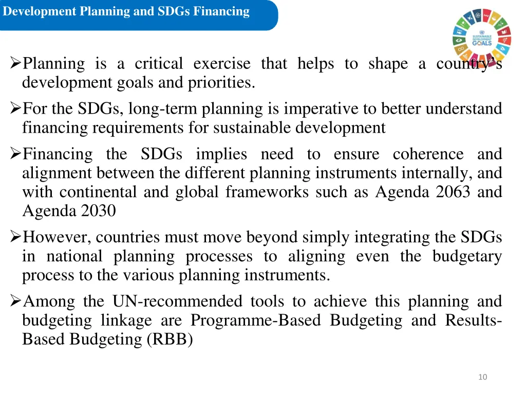 development planning and sdgs financing
