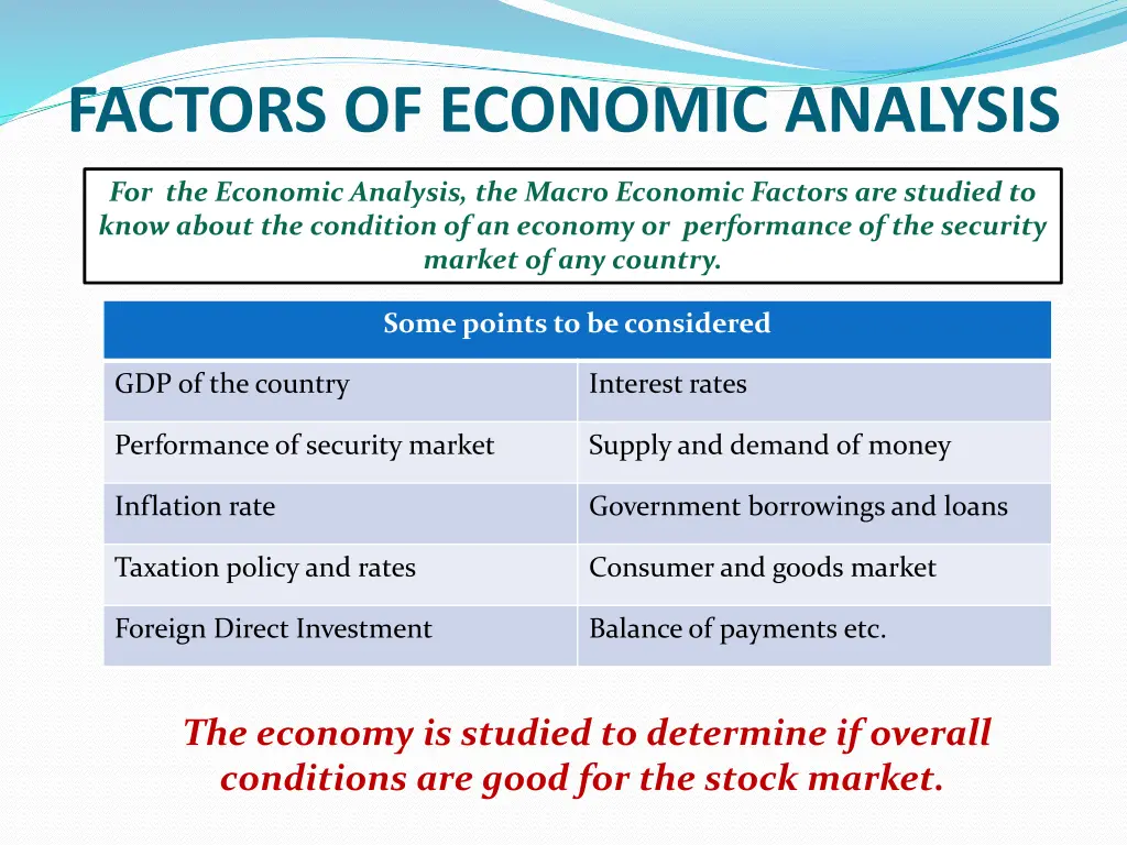 factors of economic analysis