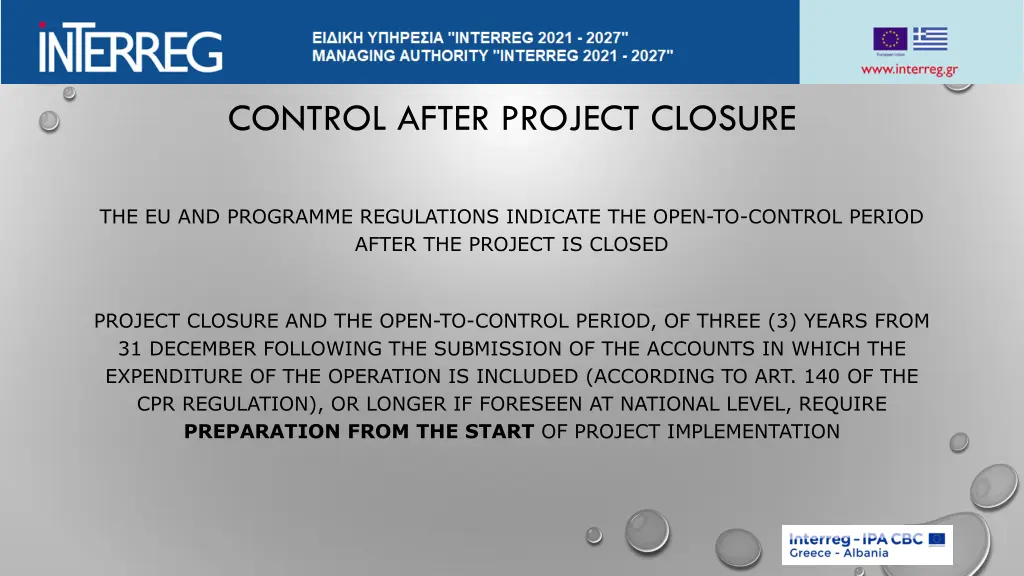 control after project closure