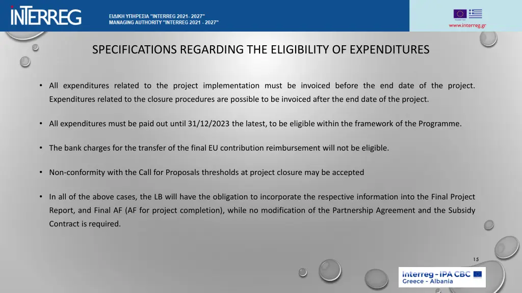specifications regarding the eligibility