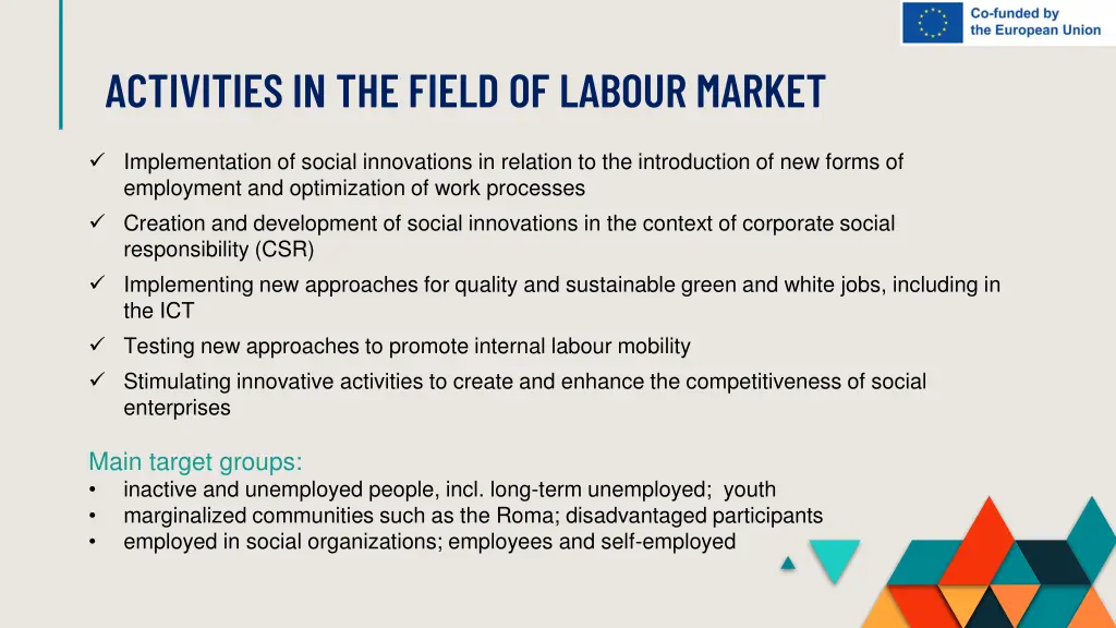 activities in the field of labour market