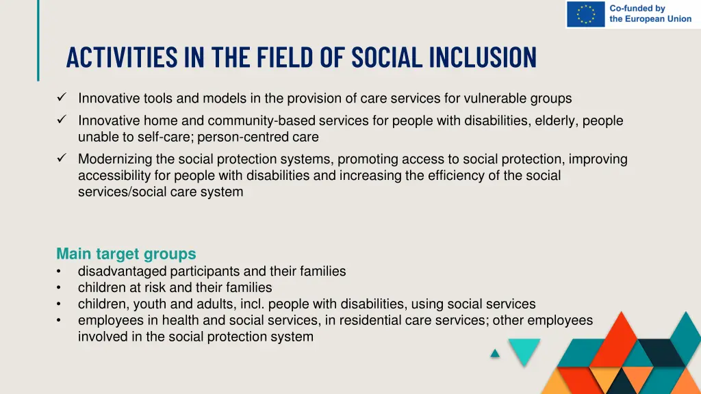 activities in the field of social inclusion