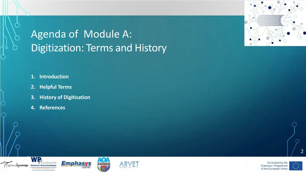 agenda of module a digitization terms and history