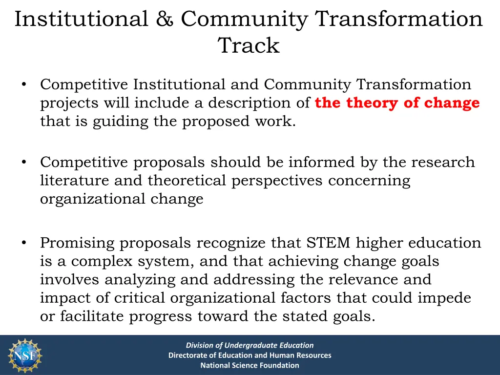 institutional community transformation track