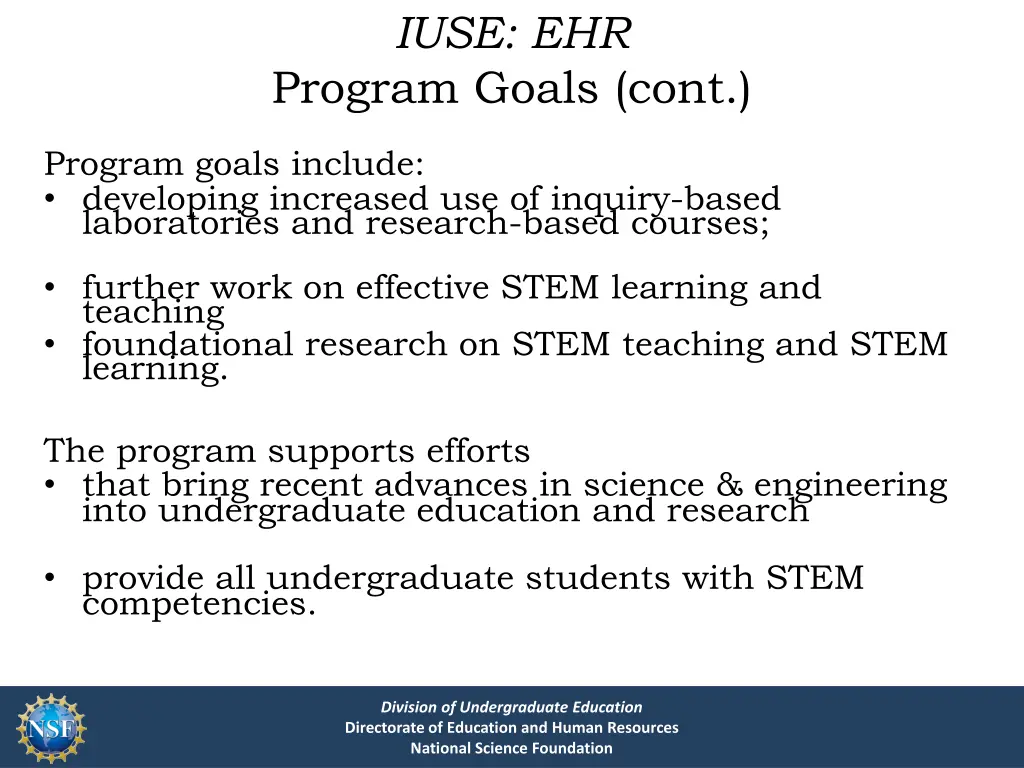 iuse ehr program goals cont