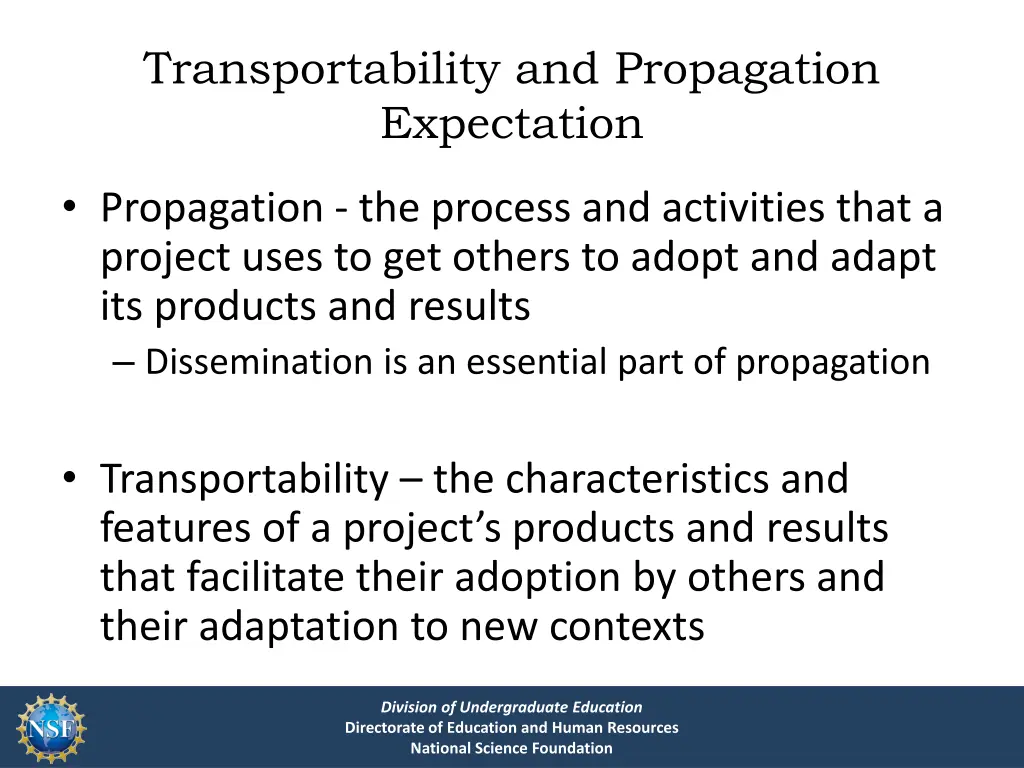 transportability and propagation expectation 1