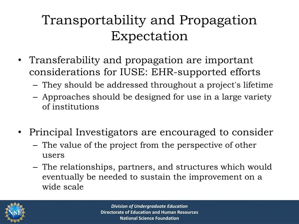 transportability and propagation expectation