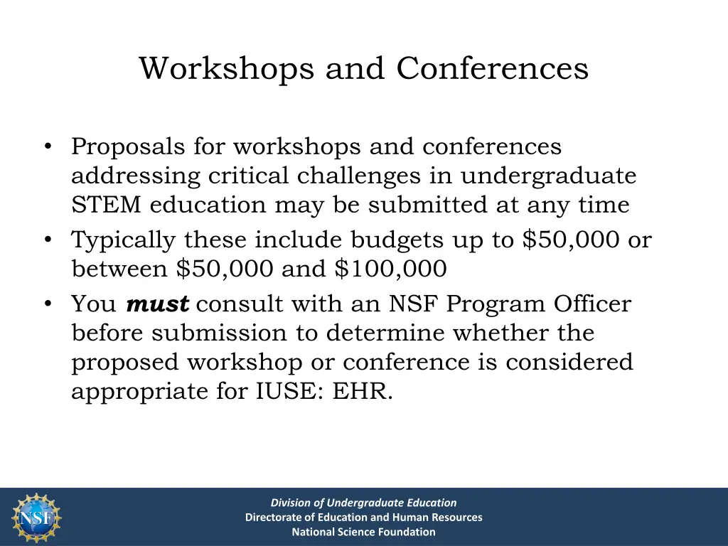 workshops and conferences