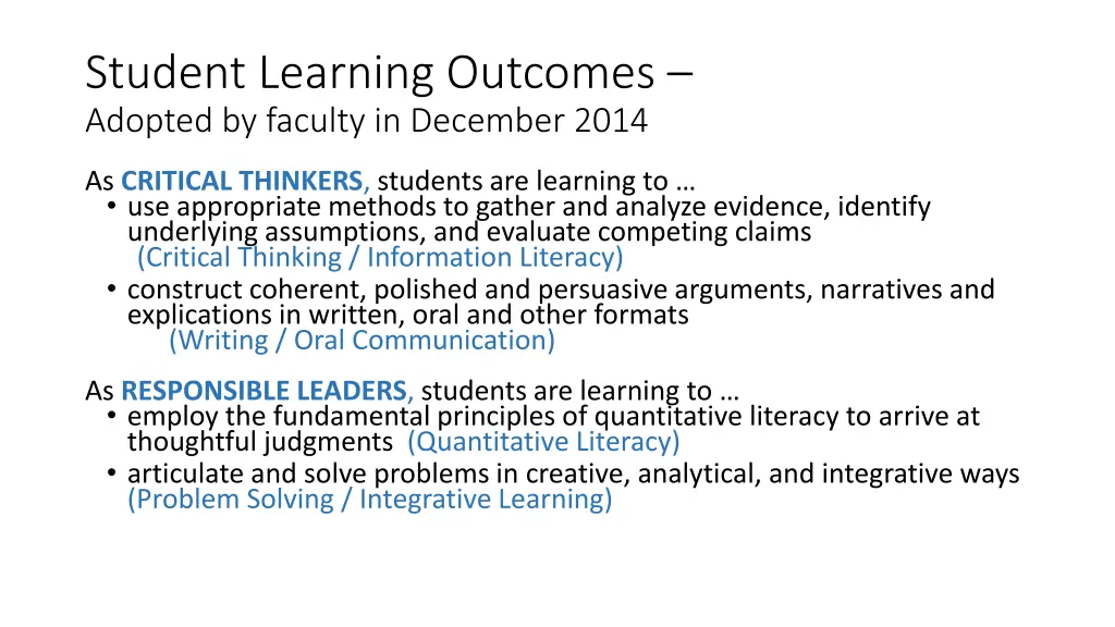 student learning outcomes adopted by faculty 1