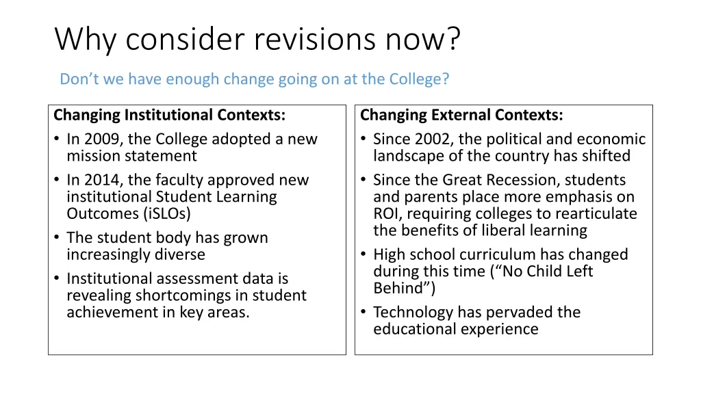 why consider revisions now