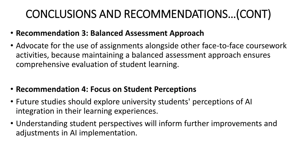 conclusions and recommendations cont conclusions 1