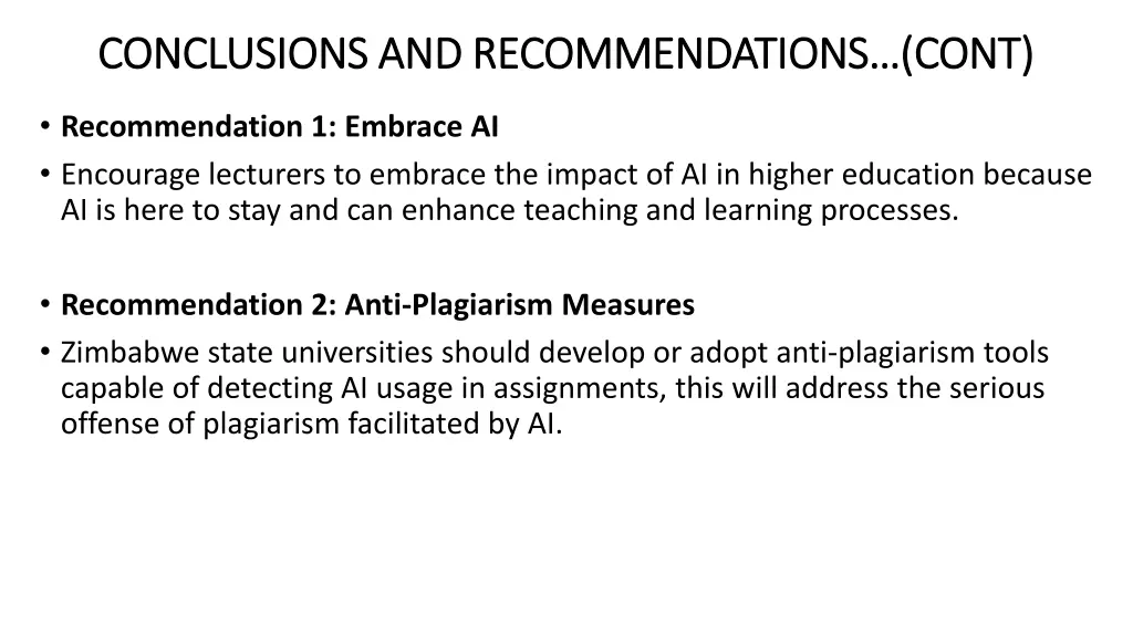 conclusions and recommendations cont conclusions