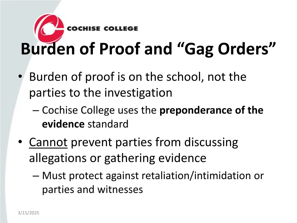 burden of proof and gag orders