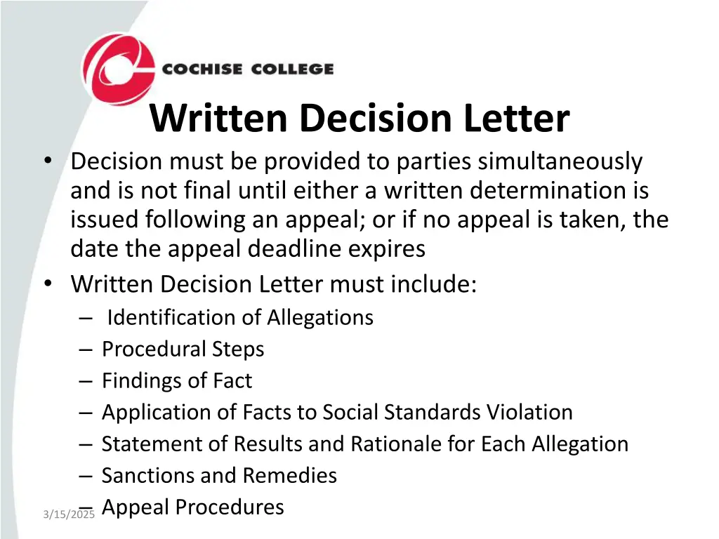 written decision letter decision must be provided