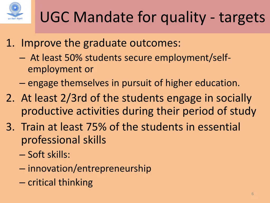 ugc mandate for quality targets
