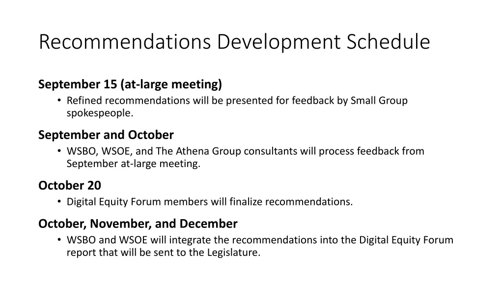 recommendations development schedule 1
