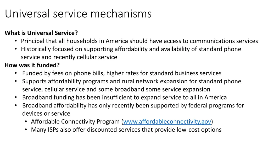universal service mechanisms