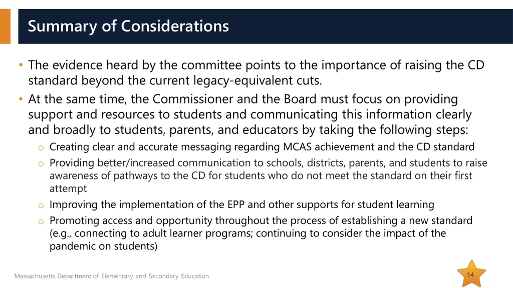 summary of considerations