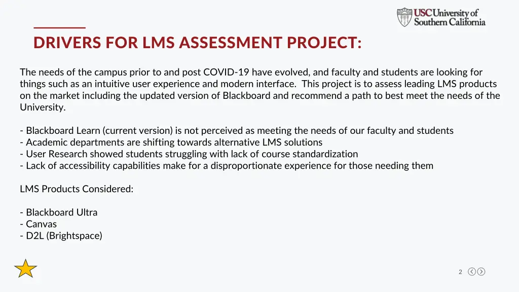 drivers for lms assessment project