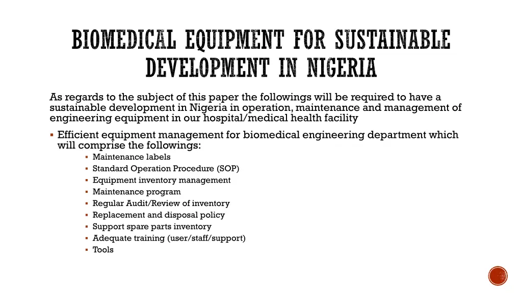 biomedical equipment for sustainable development