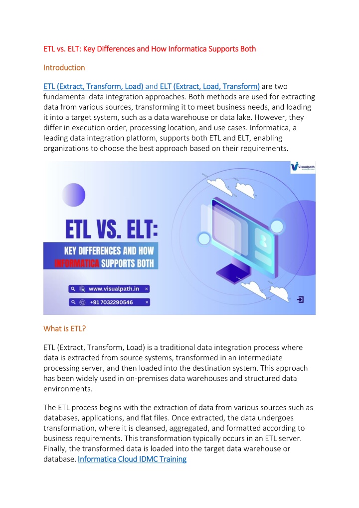 etl vs elt key differences and how informatica