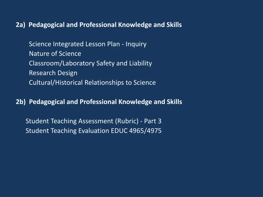 2a pedagogical and professional knowledge