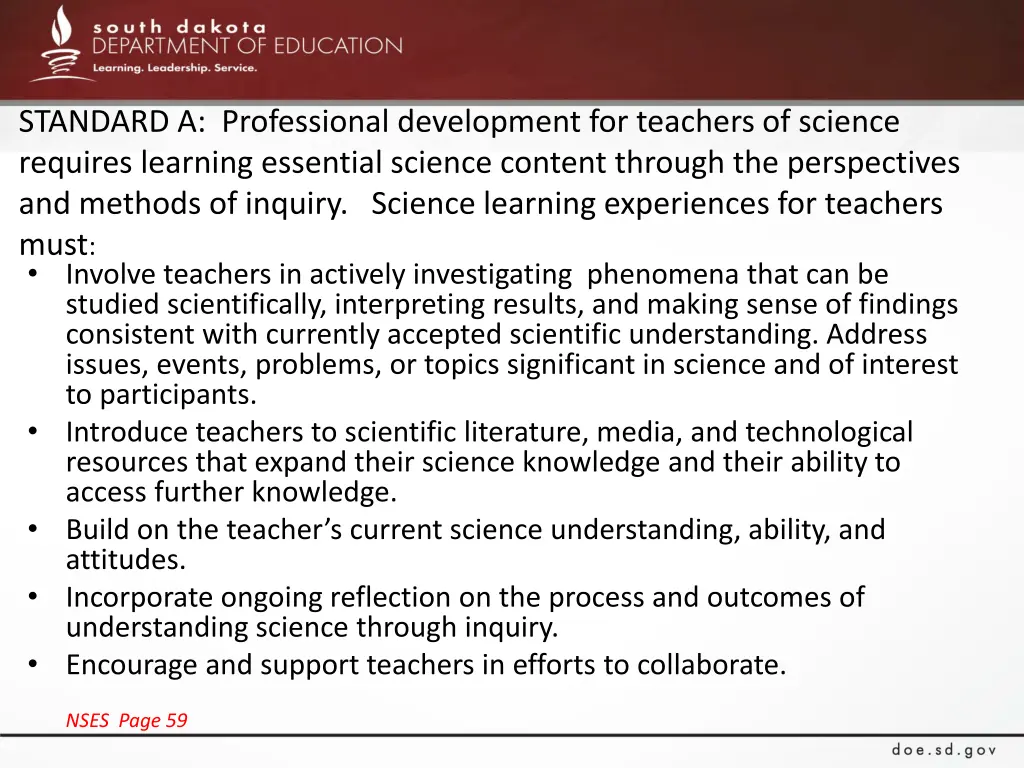 standard a professional development for teachers