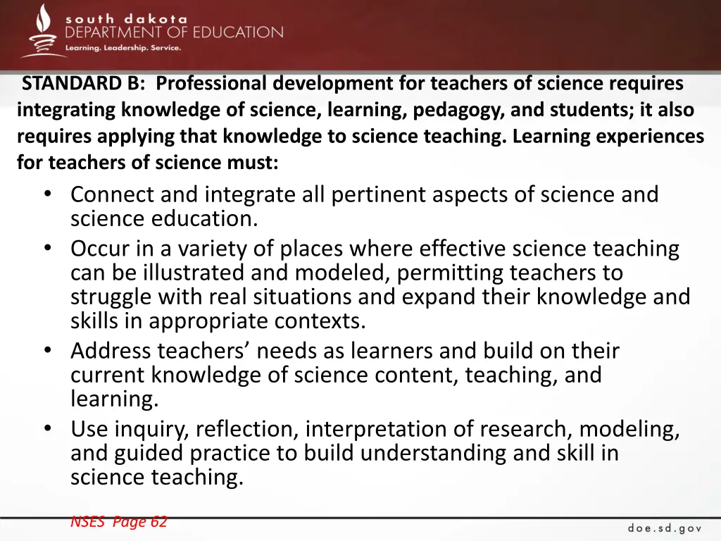 standard b professional development for teachers